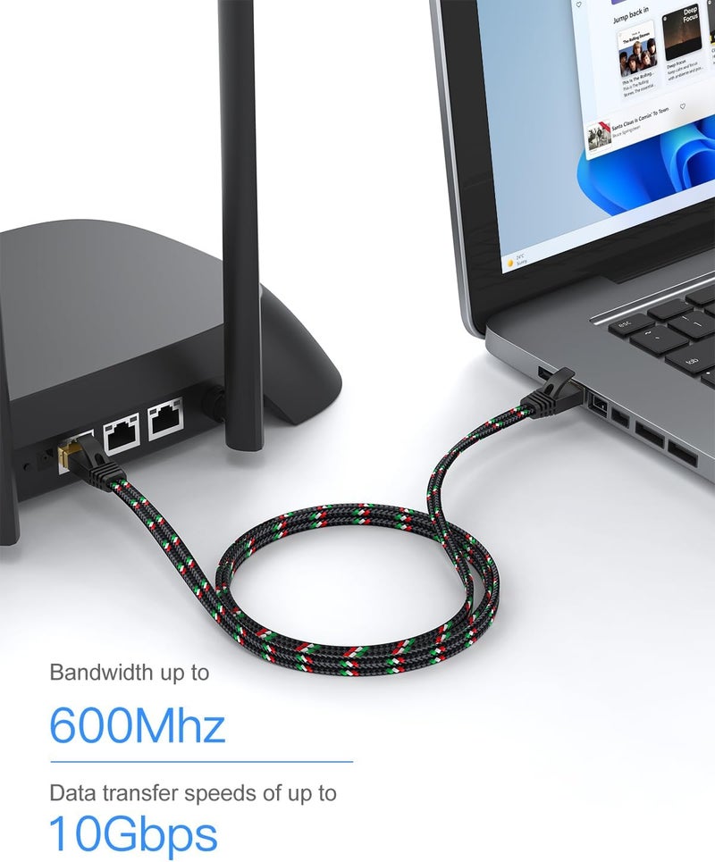 SNANSHI كابل إيثرنت قصير، كابل إيثرنت مسطح Cat 7 بطول 3 أقدام مع غلاف من النايلون لكابل LAN لجهاز المودم والراوتر وشبكة PlayStation وXbox باللون الأسود - Image 4